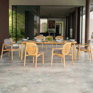 विला आंगन आउटडोर टेबल और कुर्सियों सेट पैसो स्विमिंग पूल रेस्तरां वाटरप्रूफ और सनस्क्रीन एल्यूमीनियम मिश्र धातु लंबी टेबल - Product Image 4