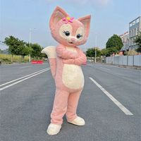 Costume intégral en peluche EVA Lina Bell, motif renard rose mignon, pour adultes, idéal pour Noël, carnaval, fête, jeu de rôle, avec casque fait main
