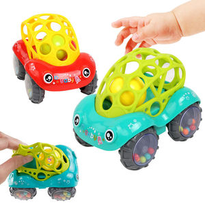 Jouet à hochet pour voiture en caoutchouc souple avec billes sonores à l'intérieur des pneus, à pousser et à faire rouler, pour le développement de la préhension des bébés, cadeau interactif parent-enfant - Product Image 1