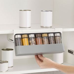 Wall Mounted Folding Kitchen Spice Rack Organizer with Adjustable Shelf <b>Plastic</b> Material Multifunction <b>Storage</b> for Home Use Gray - Product Image 4
