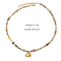 Collier de perles en pierre naturelle au design original, fabriqué à la main, collier de luxe en acier titane avec pendentif éléphant conque, bijoux vintage
