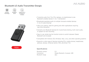 <span class=keywords><strong>Bluetooth</strong></span> 5.3 âm thanh USB Transmitter adapter không dây cho <span class=keywords><strong>Android</strong></span>/IOS/Windows/Mac/ Linux di động Le âm thanh Transmitter Dongle - Product Image 4
