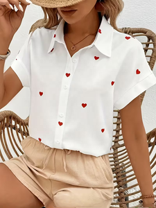 Il Top e la <span class=keywords><strong>camicia</strong></span> eleganti e Casual con stampa <span class=keywords><strong>a</strong></span> cuore rosso sono larghi e adatti per abiti intrecciati retrò e alla moda in estate - Product Image 2