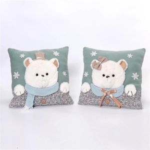 2pc Cozy Polyester Pillows with Hidden Zipper Festive <b>Cute</b> White <b>Bear</b> Design Sofa Decor Gift Ideal for Christmas or Door Display - Product Image 2