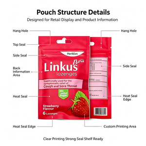 Bolsa de Embalaje de Plástico con Cierre Hermético y Orificio para Colgar, Impresa Personalizada, para Dulces, Pastillas y Productos para el Cuidado de la Salud - Product Image 2