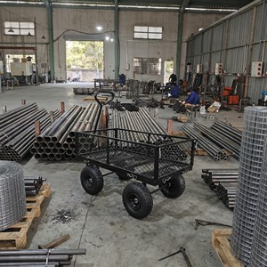Black Steel Mesh 4-Wheel Utility Cart with D-Handle for Outdoor Use - Product Image 6