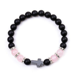 Commercio all'ingrosso 8mm in pietra naturale opacizzata <span class=keywords><strong>quarzo</strong></span> rosa <span class=keywords><strong>occhio</strong></span> <span class=keywords><strong>di</strong></span> <span class=keywords><strong>tigre</strong></span> placcato oro croce braccialetto <span class=keywords><strong>di</strong></span> equilibrio <span class=keywords><strong>di</strong></span> Yoga guarigione per gli uomini delle donne - Product Image 5