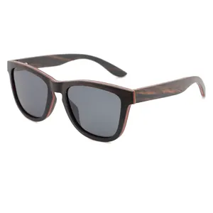 Handmade Custom Brand Logo Ebony Wood Men Sunglasses with Polarized Lens