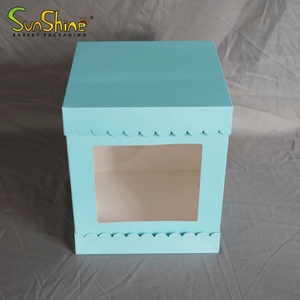 Hot Sale Tall <b>Clear</b> Plastic <b>Cake</b> <b>Box</b> with Scalloped Window Blue Birthday Transparent Package - Product Image 2