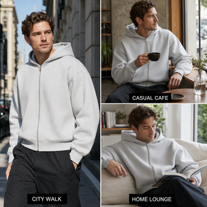 Sweat-shirt à capuche zippé court pour homme, manches longues, entièrement zippé, en mélange de coton doux, style décontracté quotidien, ISO CE CPC - Product Image 5