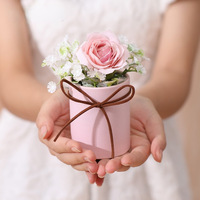 Mini-boîte cadeau en carton rose en forme de trompette, portable, pour bouquet de fleurs individuelles, emballage artisanal DIY