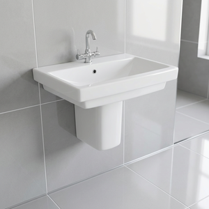 Lavabo mural demi-pied en céramique forme diamant, finition marbre, pour salle de bain - Product Image 4