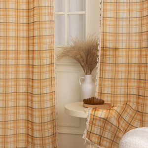 Rideaux transparents à carreaux de Bohème avec glands 100% polyester, protection UV et filtrage de la lumière pour la maison/café/centre de villégiature - Product Image 3