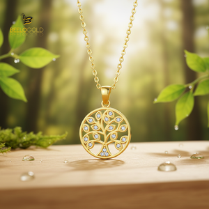 14K <b>Solid</b> <b>Gold</b> Life Tree <b>Pendant</b> Necklace Nature Charm Necklace - Product Image 3