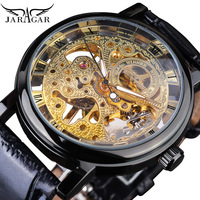 Montre de luxe pour hommes, bracelet en cuir marron, squelette mécanique, boîtier doré Transparent, décontracté, nouvelle collection