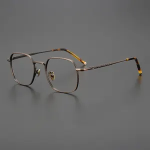 Marco de gafas poligonales de titanio puro Vintage clásico hecho a mano de alto grado 9622