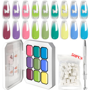 Pat <span class=keywords><strong>Paint</strong></span> <span class=keywords><strong>Kit</strong></span> de <span class=keywords><strong>gel</strong></span> pour ongles 9 couleurs 50 éponges Metal Grabber Ombre Gradient UV/LED <span class=keywords><strong>Gel</strong></span> Blooming Floral No Wipe Nail Art LED Lamp - Product Image 2