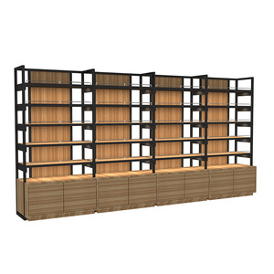 Étagère de supermarché moderne en bois, présentoir gondole de luxe en métal avec armoire de rangement pour magasin de détail - Product Image 4