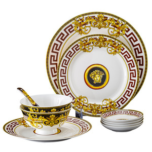 Service de table en porcelaine noire et or, style européen minimaliste, assiettes et bols, vaisselle de luxe - Product Image 5