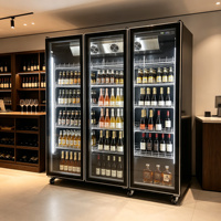 Réfrigérateur à vin de luxe à refroidissement direct, 3 portes, en acier inoxydable, pour usage commercial, avec porte vitrée et contrôle numérique
