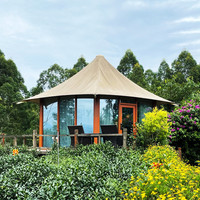 Tenda Hotel Resort Safari Glamping Heksagonal Besar Tahan Air untuk Luar Ruangan, Tenda Kabin PVDF dengan Kamar Mandi untuk Dijual