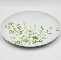 Assiette ronde en mélamine de 8 pouces, motif floral, design botanique blanc et vert, assiette à salade et à dessert pour les fêtes, la restauration