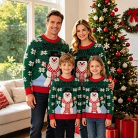 Suéteres Familiares Navideños a Juego 2026, Diseño de Árbol de Navidad, 100% Acrílico, Conjunto de Regalo para Padres e Hijos, Tops Rojos Festivos