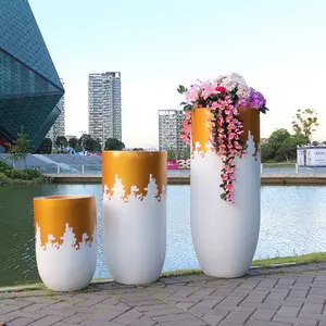 H014 Fiblerglass Gilding Flowerpot decoration large flower planter pot flower pot frp for public area or home decoration