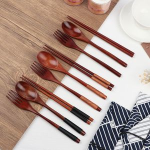 Cuillère en bois portable baguettes ensembles de couverts vaisselle de Style japonais beau cadeau pour voyage cuillère baguettes fournitures de cuisine - Product Image 2