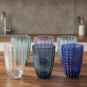 Set di 6 Bicchieri d'Acqua Kalahari Ocean da 300ml, Design Moderno a Righe, Lavabili in Lavastoviglie, per Feste, Bicchieri Premium - Product Image 3