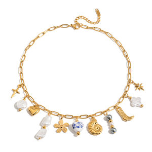 Collar de escape bohemio de moda Curado Whimsy Gold-Linked Acero inoxidable <span class=keywords><strong>con</strong></span> perla de cerámica mixta Oro para dijes eclécticos - Product Image 4