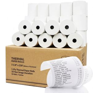 กระดาษม้วนสำหรับเครื่องคิดเงินราคาถูก บรรจุภัณฑ์สีทอง กระดาษม้วนความร้อน 57x40 มม. 80*80 มม. - Product Image 1