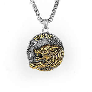 Collier pendentif en forme de pièce de monnaie géométrique gravée, tendance 2023, avec chaîne à maillons, personnalisable, en acier inoxydable, pour homme, signe du <span class=keywords><strong>zodiaque</strong></span> - Product Image 4