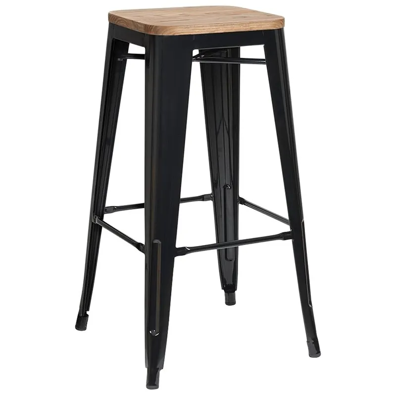 Modern High Quality Durable Cafe Barstool Wooden Top Vintage Restaurant Bistro Sillas Iron Metal Tolix Dining Stools