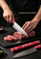 Ensemble de couteaux de cuisine HBD en acier composite faits à la main, 5 pièces, durables, tranchants, couteaux utilitaires Santoku Kiritsuke, ambidextres, octogonaux