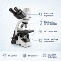 Professional Laboratory Binocular Biological Microscope 40X-1000X Compound Optical Microscope with LED Illumination and Stage