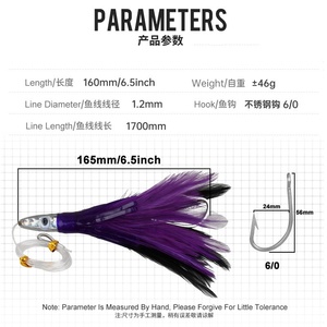 Nouvel Arrivage Leurre de pêche jig 6,5 pouces 1,6 oz, tête en acrylique, jupe de poulpe, leurres artificiels, appât pour marlin et thon, leurre de traîne à plumes - Product Image 3