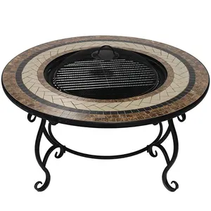 Round Fire Pit Outdoor Tiles Mosaic Tabletop Fire Pit Multifunctional Fire Pit For Barbeque Garden Grills