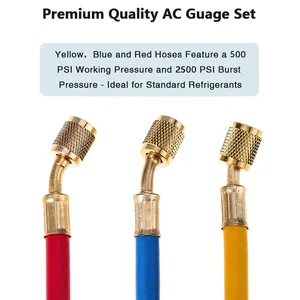 R410A R32 R134a R404A <strong>Manifold</strong> <strong>Gauge</strong> <strong>Set</strong> 200 PSI HVAC A/C Refrigeration Charging Service Hoses Adjustable Couplers Adapter Can - Product Image 3