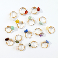 Bagues en pierre naturelle, faites à la main, enveloppées de fil, pierres roulées, bagues ajustables, couleur dorée, bagues en cristal, vente en gros
