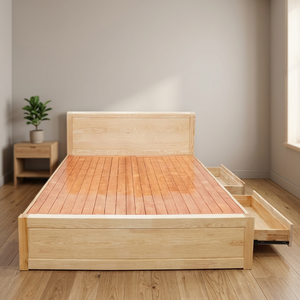 Base de Cama de Roble Macizo Tallada a Mano, Estilo Rústico, con Cajones, Capacidad de Carga de 250kg-450kg, Tamaño Queen/King - Product Image 3