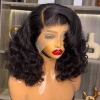 Wig Ekstensi Rambut Virgin Brazil 14 Inci, Keriting Kinky, Bob Pendek, Gaya Body Wave HD untuk Wig Lace Frontal bagi Wanita Kulit Hitam