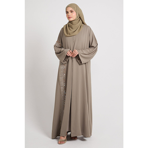 LEDUO Customized High Quality Acetate Spring Vintage Casual Women <b>Beaded</b> <b>Trim</b> Open Style Loose Fit Floor Length Ramadan Abaya - Product Image 1