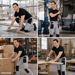 Reinforced <strong>Work</strong> <strong>Pants</strong> Stretch Side Waist Multi Pocket Contrast Cargo Trousers Knee Reinforcement <strong>Work</strong> Trousers OEM Custom Logo - Product Image 3