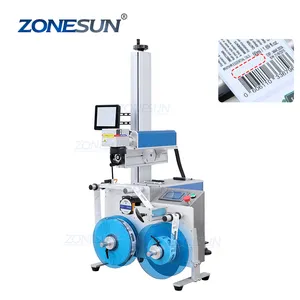 ZONESUN ZS-LMR1 Full Automatic Label Fiber Laser Marking Machines With Label Rewinder Machine