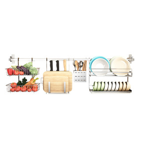 304 Stainless Steel Wall Mounted Dish Rack L Size Multi Functional Kitchen Storage With Hanging Design For Plates And Chopsticks - Product Image 3