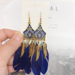 Latest Fashion Women'<strong>s</strong> Bohemian Feather Tassel Chandelier Pendant Drop <strong>Earrings</strong> for Young <strong>Girls</strong> Jewelry - Product Image 2