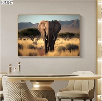 Peinture en porcelaine cristalline grand format d'éléphant fleuri, décor d'intérieur 5D animaux sauvages pour salon et chambre à coucher, vente en gros