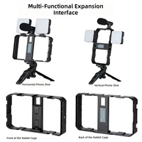 AY-49X Smartphone Video-Rig-Kit mit Mikrofon & LED-Beleuchtung für Vlogging, Live-Übertragung, Handy-Aufnahmen, Stabilisator-Käfig und Stativ