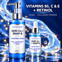 Ensemble de soins de la peau au peptide de cuivre GHK-Cu en marque propre avec crème éclaircissante, tonique au collagène et sérum facial pour une peau éclatante
